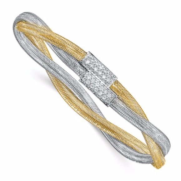 Jewelry - 14K White Rhodium CZ Mesh Stretch Bracelet